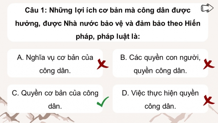 Trò chơi khởi động Công dân 6 kết nối Bài 10: Quyền và nghĩa vụ cơ bản của công dân
