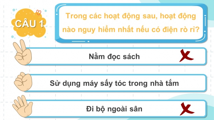 Trò chơi khởi động Công nghệ 6 chân trời Bài 10: An toàn điện trong gia đình
