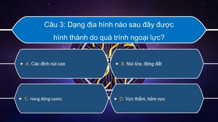 Trò chơi khởi động Địa lí 6 chân trời Bài 10: Quá trình nội sinh và ngoại sinh. Các dạng địa hình chính. Khoáng sản
