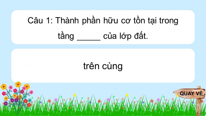Trò chơi khởi động Địa lí 6 chân trời Bài 19: Lớp đất và các nhân tố hình thành đất. Một số nhóm đất điển hình