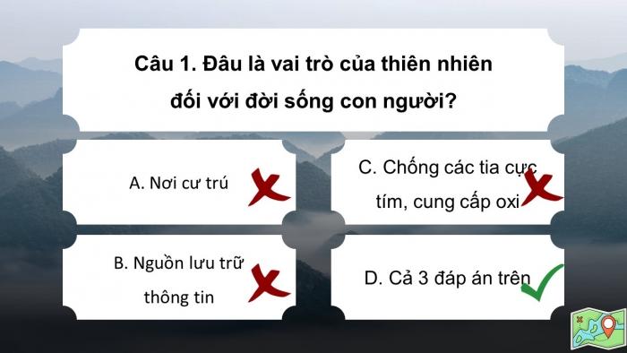 Trò chơi khởi động Địa lí 6 chân trời Bài 23: Con người và thiên nhiên