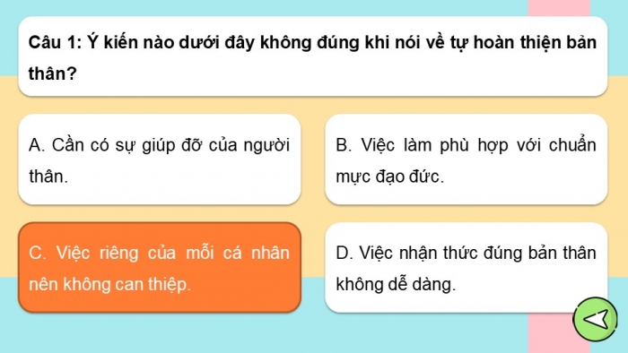 Trò chơi khởi động Công dân 6 chân trời Bài 6: Tự nhận thức bản thân