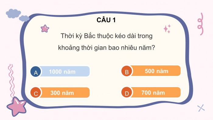 Trò chơi khởi động Lịch sử 6 chân trời Bài 16: Chính sách cai trị của phong kiến phương Bắc và sự chuyển biến của Việt Nam thời kì Bắc thuộc