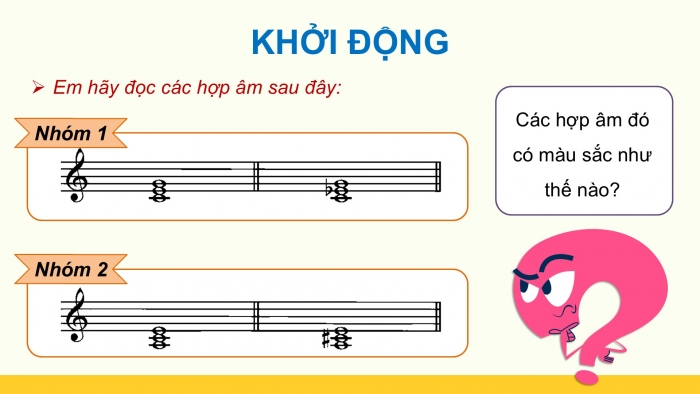 Giáo án điện tử Âm nhạc 9 kết nối Tiết 30: Lí thuyết âm nhạc Một số hợp âm của giọng Đô trưởng và giọng La thứ, Đọc nhạc Bài đọc nhạc số 4