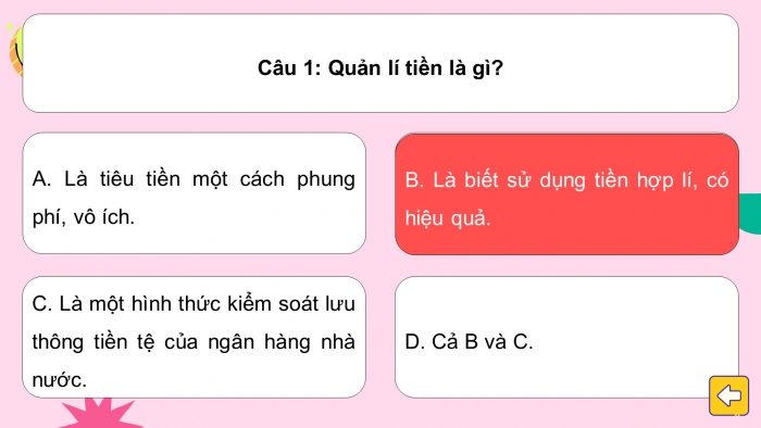 Trò chơi khởi động Công dân 7 kết nối Bài 8: Quản lí tiền