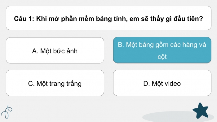 Trò chơi khởi động Tin học 7 kết nối Bài 6: Làm quen với phần mềm bảng tính