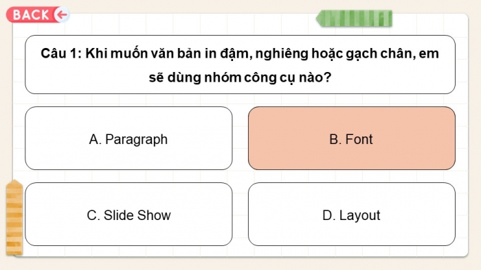 Trò chơi khởi động Tin học 7 kết nối Bài 12: Định dạng đối tượng trên trang chiếu