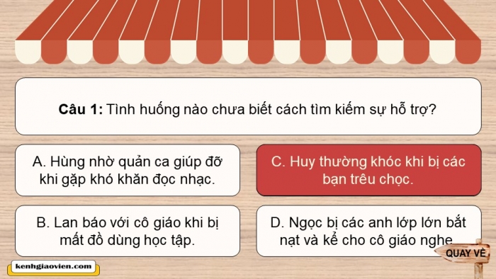 Trò chơi khởi động Đạo đức 2 kết nối Bài 12: Tìm kiếm sự hỗ trợ khi ở trường