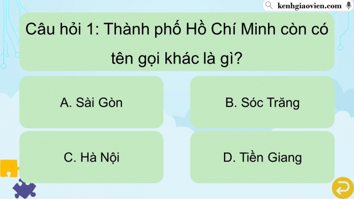 Trò chơi khởi động Lịch sử Địa lí 4 kết nối Bài 27: Thành phố Hồ Chí Minh