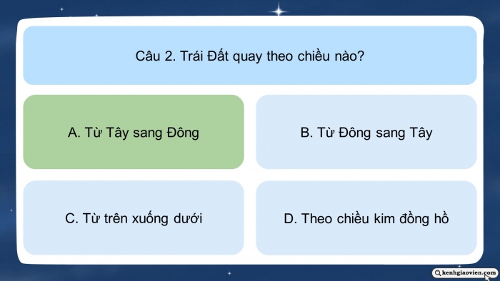 Trò chơi khởi động Địa lí 6 kết nối Bài 7: Chuyển động tự quay quanh trục của Trái Đất và hệ quả