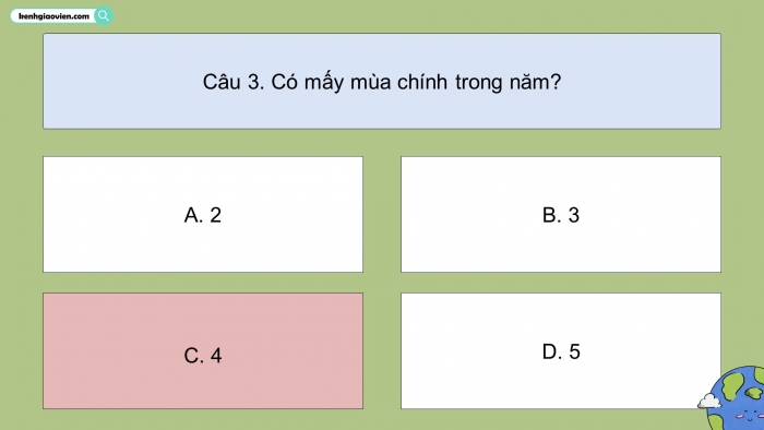 Trò chơi khởi động Địa lí 6 kết nối Bài 8: Chuyển động của Trái Đất quanh Mặt Trời và hệ quả