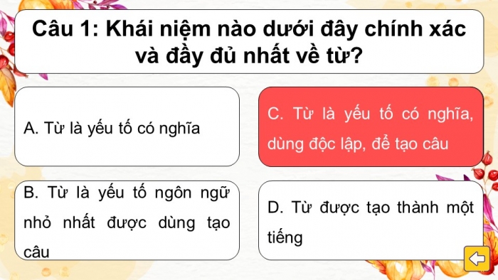 Trò chơi khởi động Ngữ văn 6 kết nối Bài 1: Từ đơn và từ phức, Nghĩa của từ ngữ, Biện pháp tu từ
