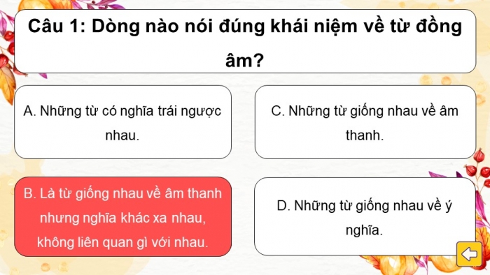 Trò chơi khởi động Ngữ văn 6 kết nối Bài 4: Từ đồng âm và từ đa nghĩa