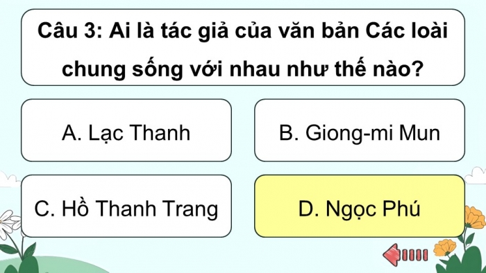 Trò chơi khởi động Ngữ văn 6 kết nối Bài 9: Các loài chung sống với nhau như thế nào?