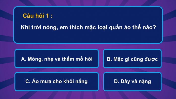 Trò chơi khởi động Công nghệ 6 chân trời Bài 6: Các loại vải thường dùng trong may mặc