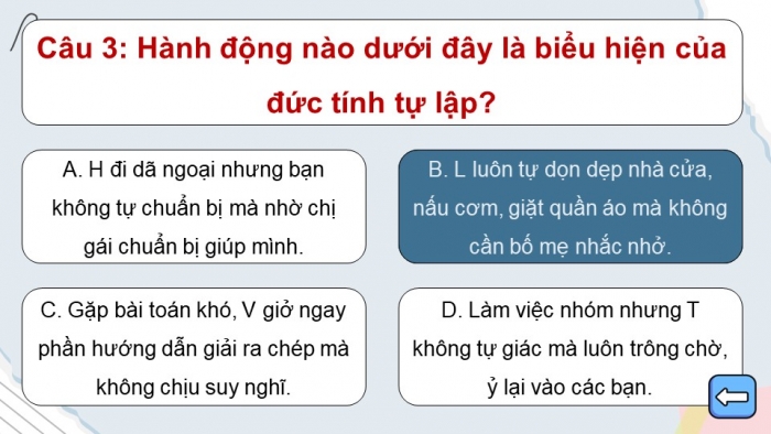 Trò chơi khởi động Công dân 6 kết nối Bài 5: Tự lập