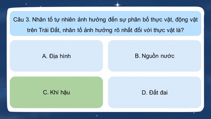 Trò chơi khởi động Địa lí 6 chân trời Bài 20: Sinh vật và sự phân bố các đới thiên nhiên. Rừng nhiệt đới