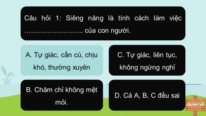 Trò chơi khởi động Công dân 6 chân trời Bài 3: Siêng năng, kiên trì