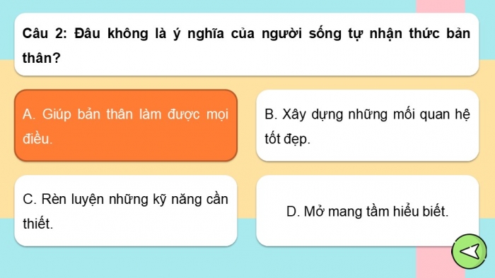 Trò chơi khởi động Công dân 6 chân trời Bài 6: Tự nhận thức bản thân