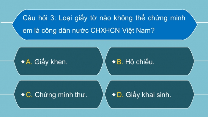 Trò chơi khởi động Công dân 6 chân trời Bài 9: Công dân nước Cộng hoà xã hội chủ nghĩa Việt Nam