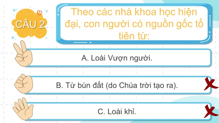 Trò chơi khởi động Lịch sử 6 chân trời Bài 3: Nguồn gốc loài người