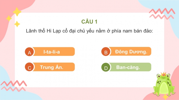 Trò chơi khởi động Lịch sử 6 chân trời Bài 10: Hy Lạp cổ đại