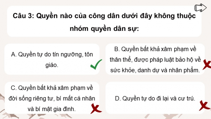 Trò chơi khởi động Công dân 6 kết nối Bài 10: Quyền và nghĩa vụ cơ bản của công dân