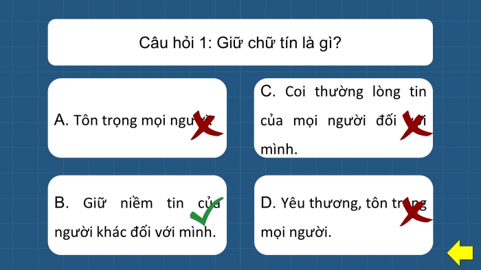 Trò chơi khởi động Công dân 7 kết nối Bài 4: Giữ chữ tín
