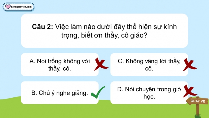 Trò chơi khởi động Đạo đức 2 kết nối Bài 3: Kính trọng thầy giáo, cô giáo