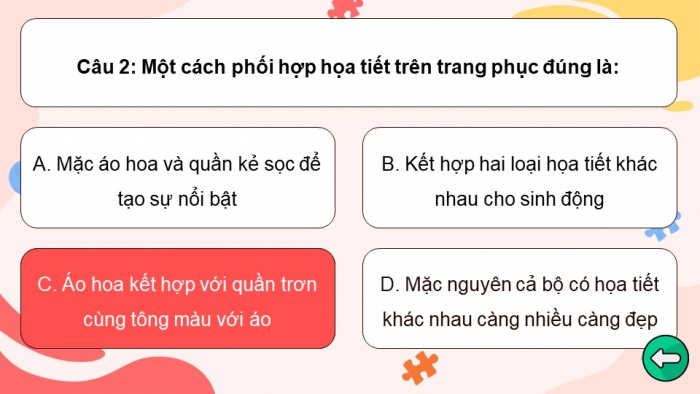 Trò chơi khởi động Công nghệ 6 kết nối Bài 8: Sử dụng và bảo quản trang phục