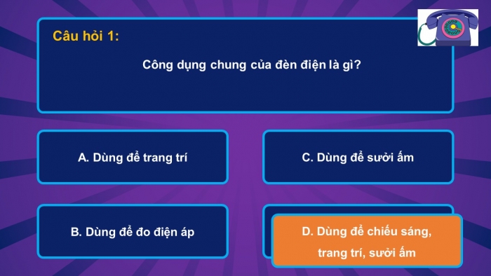 Trò chơi khởi động Công nghệ 6 kết nối Bài 11: Đèn điện