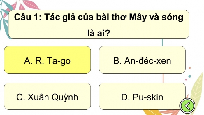 Trò chơi khởi động Ngữ văn 6 kết nối Bài 2: Mây và sóng