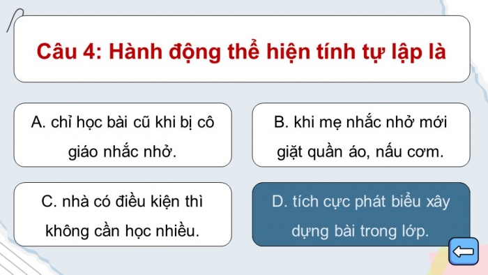 Trò chơi khởi động Công dân 6 kết nối Bài 5: Tự lập