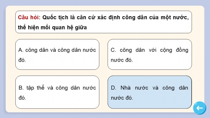 Trò chơi khởi động Công dân 6 chân trời Bài 10: Quyền và nghĩa vụ cơ bản của công dân Việt Nam