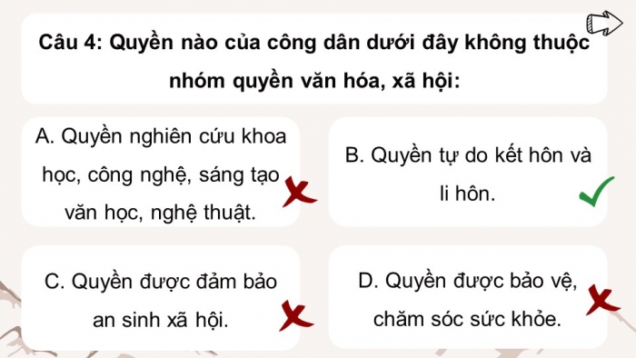 Trò chơi khởi động Công dân 6 kết nối Bài 10: Quyền và nghĩa vụ cơ bản của công dân