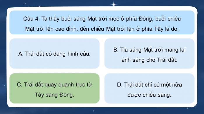 Trò chơi khởi động Địa lí 6 cánh diều Bài 6: Chuyển động tự quay quanh trục của Trái Đất và các hệ quả địa lí