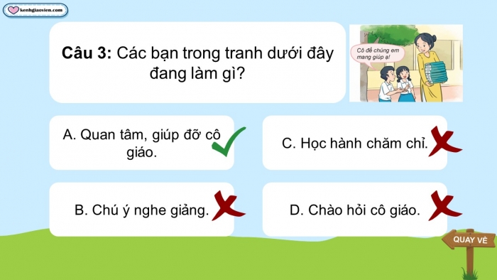 Trò chơi khởi động Đạo đức 2 kết nối Bài 3: Kính trọng thầy giáo, cô giáo