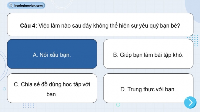 Trò chơi khởi động Đạo đức 2 kết nối Bài 4: Yêu quý bạn bè