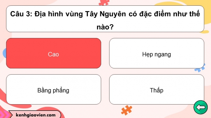 Trò chơi khởi động Lịch sử Địa lí 4 kết nối Bài 20: Thiên nhiên vùng Tây Nguyên