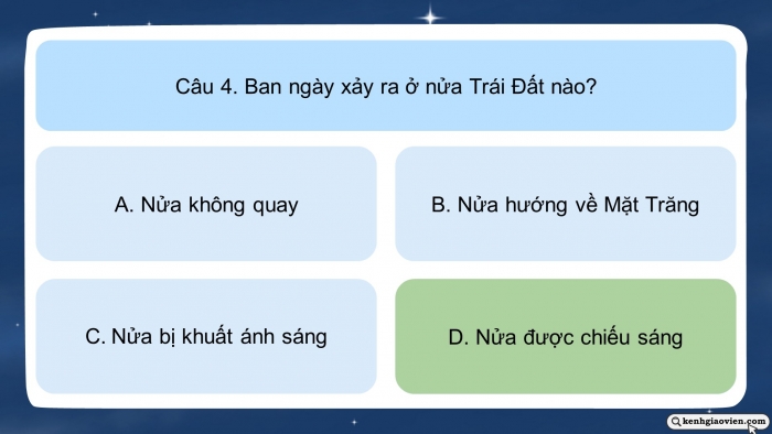 Trò chơi khởi động Địa lí 6 kết nối Bài 7: Chuyển động tự quay quanh trục của Trái Đất và hệ quả