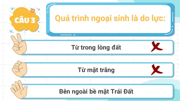 Trò chơi khởi động Địa lí 6 kết nối Bài 11: Quá trình nội sinh và quá trình ngoại sinh. Hiện tượng tạo núi