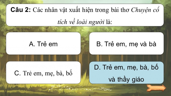 Trò chơi khởi động Ngữ văn 6 kết nối Bài 2: Chuyện cổ tích về loài người