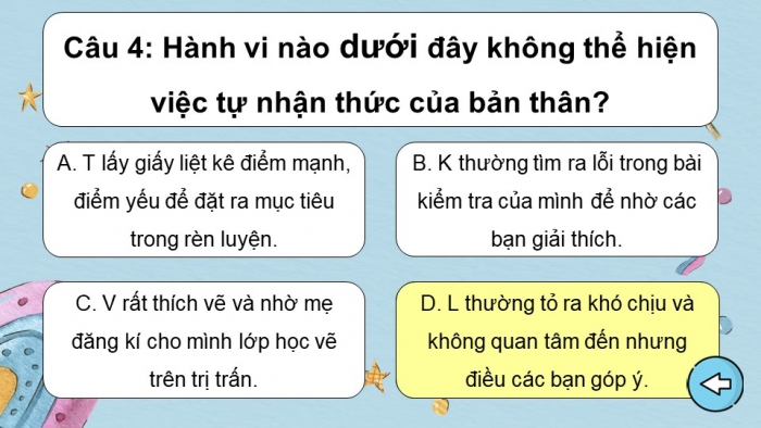 Trò chơi khởi động Công dân 6 kết nối Bài 6: Tự nhận thức bản thân