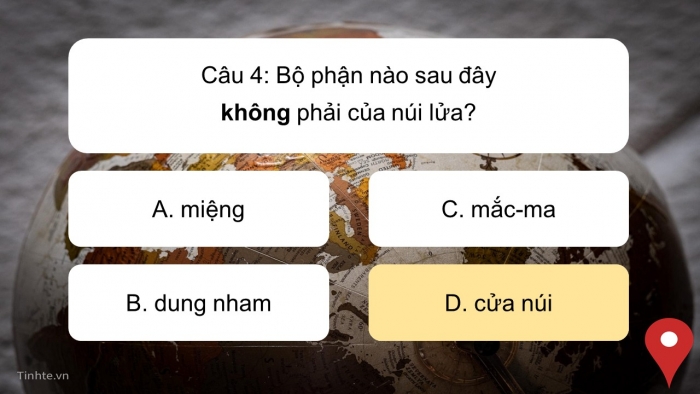 Trò chơi khởi động Địa lí 6 chân trời Bài 9: Cấu tạo của Trái Đất. Các mảng kiến tạo. Động đất và núi lửa