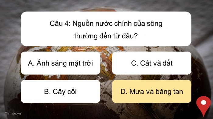Trò chơi khởi động Địa lí 6 chân trời Bài 17: Sông và hồ