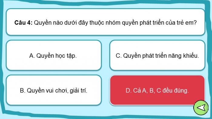 Trò chơi khởi động Công dân 6 chân trời Bài 11: Quyền cơ bản của trẻ em