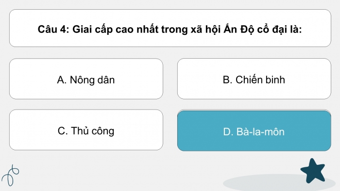 Trò chơi khởi động Lịch sử 6 chân trời Bài 8: Ấn Độ cổ đại