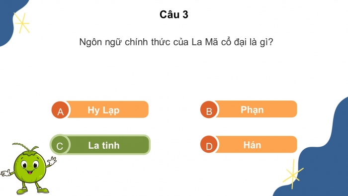Trò chơi khởi động Lịch sử 6 chân trời Bài 11: La Mã cổ đại