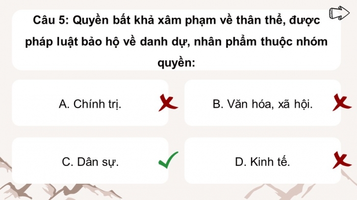 Trò chơi khởi động Công dân 6 kết nối Bài 10: Quyền và nghĩa vụ cơ bản của công dân