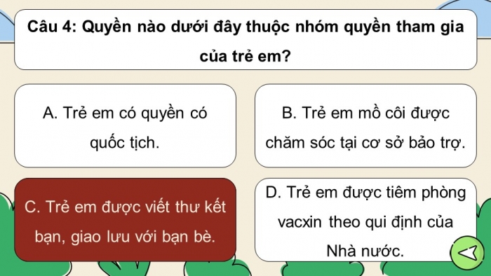 Trò chơi khởi động Công dân 6 kết nối Bài 11: Quyền cơ bản của trẻ em